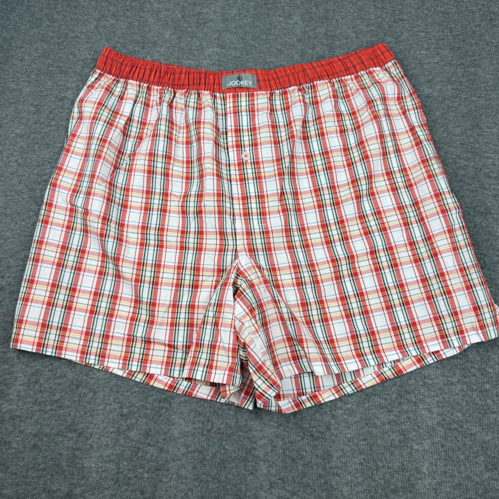 Jockey Woven Boxers Mens Large Red White Plaid Cotton Button Fly Underwear‎